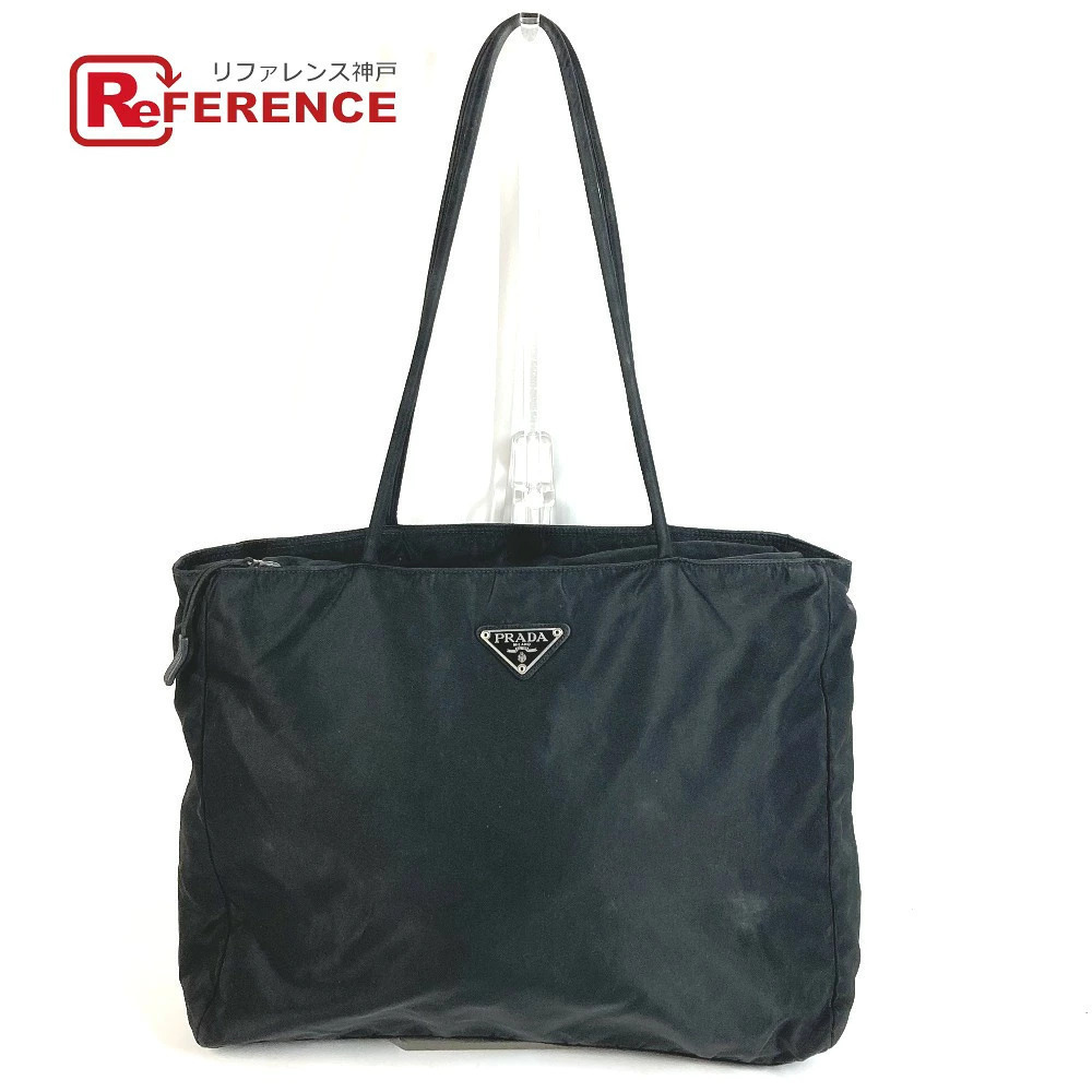 Prada Triangle Enameled Logo Tote Bag Black